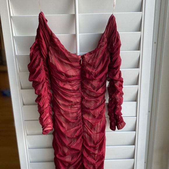 House Of CB, 'Fifi'  Red Wine  Stretch Tulle Dress - Picture 3 of 6